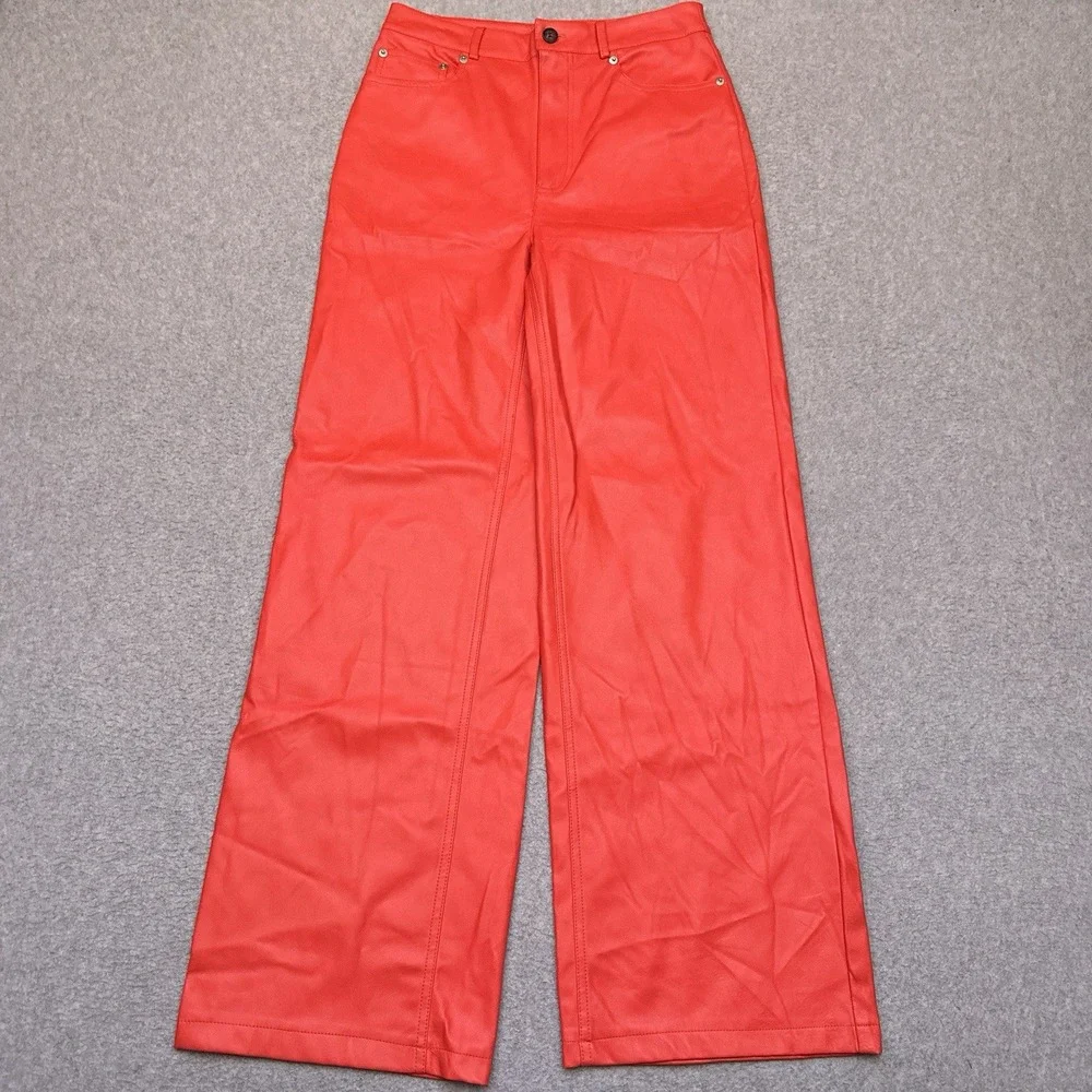 Urban Outfitters PU Faux Leather Wide Leg Pants Women's 26‎ Red High Rise